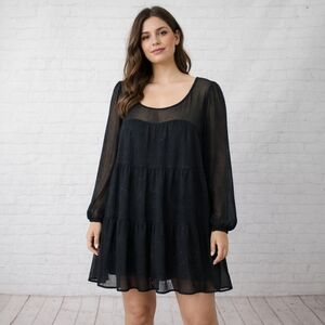 always indigo black sheer babydoll dress 2x sparkle chiffon tiered boho